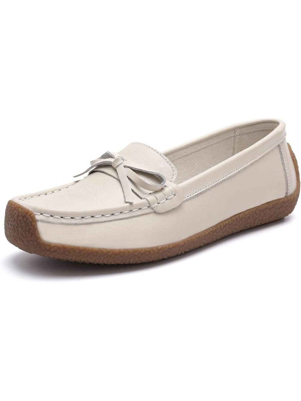 Women's Beige Color Loafers Slip-Ons Cute Casual Dress Walking Stylish Shoes